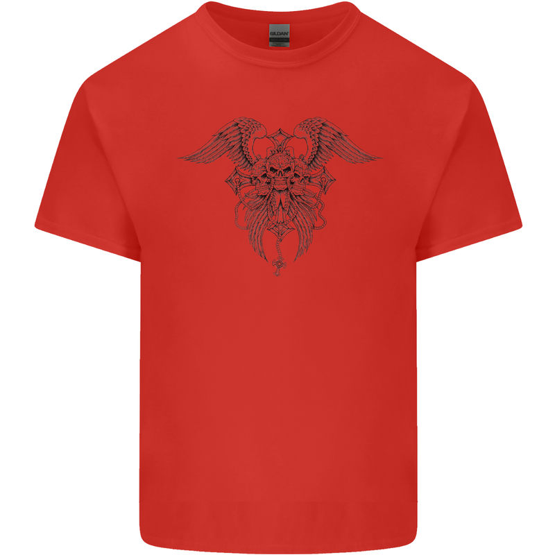 Cross Skull Wings Gothic Biker Heavy Metal Mens Cotton T-Shirt Tee Top Red