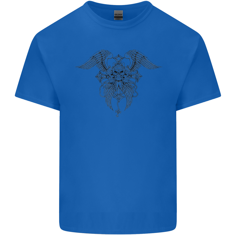 Cross Skull Wings Gothic Biker Heavy Metal Mens Cotton T-Shirt Tee Top Royal Blue