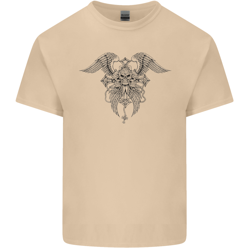 Cross Skull Wings Gothic Biker Heavy Metal Mens Cotton T-Shirt Tee Top Sand