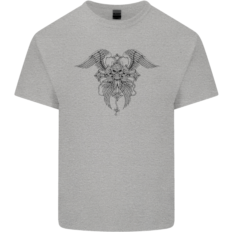 Cross Skull Wings Gothic Biker Heavy Metal Mens Cotton T-Shirt Tee Top Sports Grey