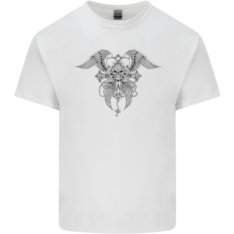 Cross Skull Wings Gothic Biker Heavy Metal Mens Cotton T-Shirt Tee Top White