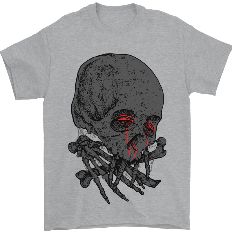 Crying Blood Skull Mens T-Shirt Cotton Gildan Sports Grey