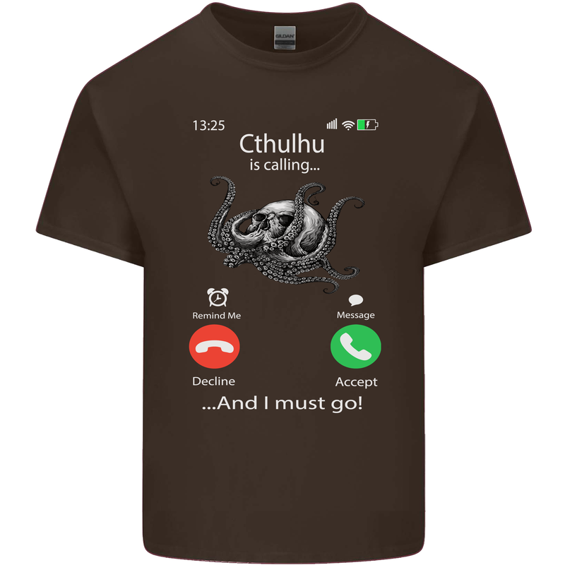 Cthulhu Is Calling Funny Kraken Mens Cotton T-Shirt Tee Top Dark Chocolate