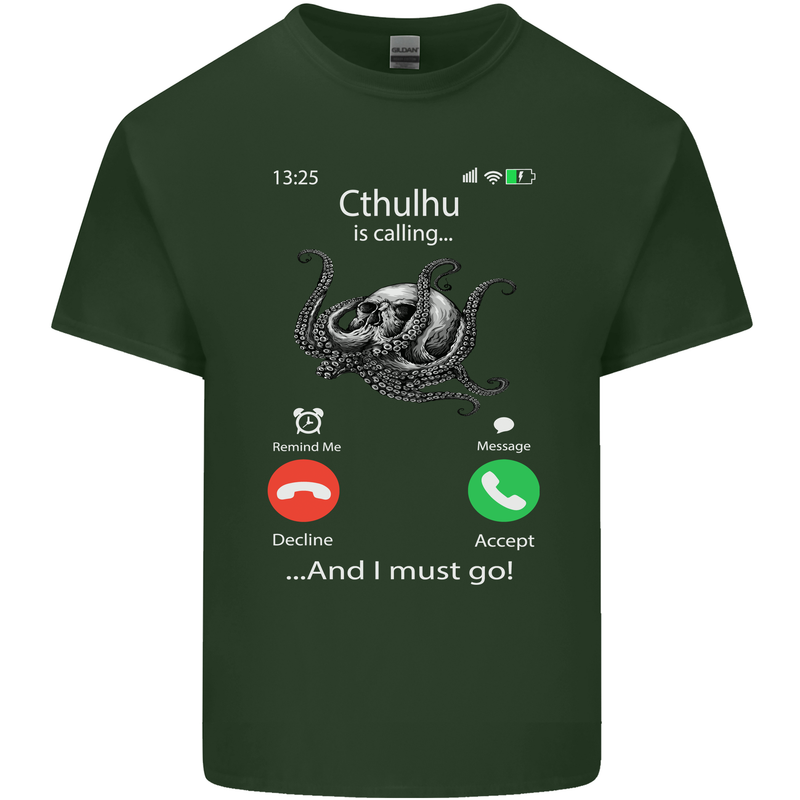 Cthulhu Is Calling Funny Kraken Mens Cotton T-Shirt Tee Top Forest Green