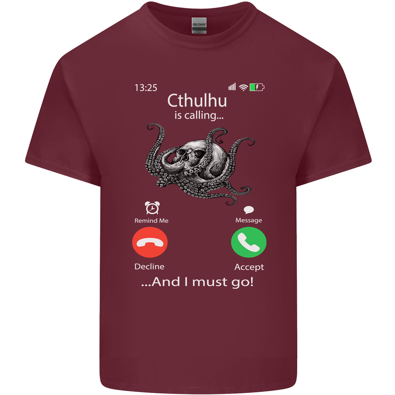 Cthulhu Is Calling Funny Kraken Mens Cotton T-Shirt Tee Top Maroon