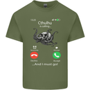 Cthulhu Is Calling Funny Kraken Mens Cotton T-Shirt Tee Top Military Green