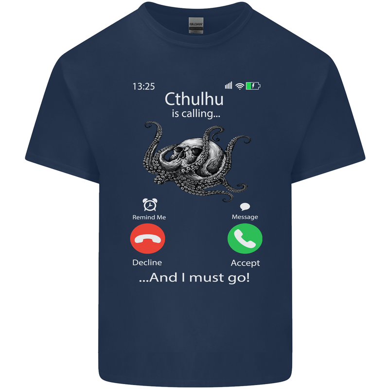 Cthulhu Is Calling Funny Kraken Mens Cotton T-Shirt Tee Top Navy Blue