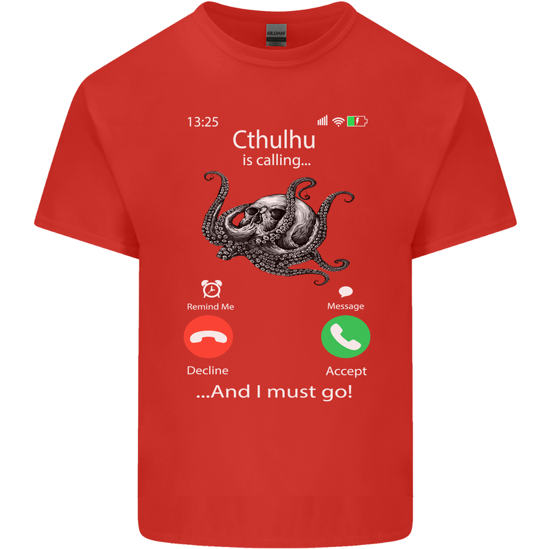 Cthulhu Is Calling Funny Kraken Mens Cotton T-Shirt Tee Top Red