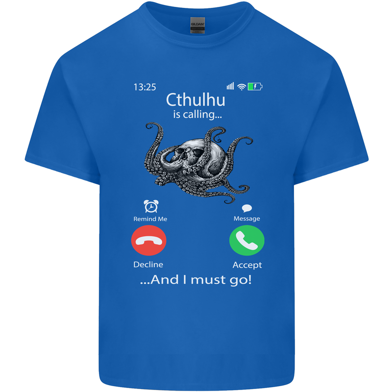Cthulhu Is Calling Funny Kraken Mens Cotton T-Shirt Tee Top Royal Blue