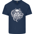Cthulhu Skull Mens V-Neck Cotton T-Shirt Navy Blue