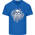 Cthulhu Skull Mens V-Neck Cotton T-Shirt Royal Blue