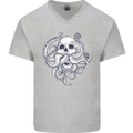 Cthulhu Skull Mens V-Neck Cotton T-Shirt Sports Grey