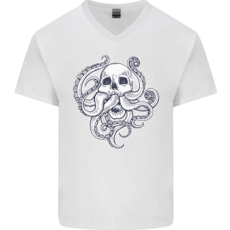 Cthulhu Skull Mens V-Neck Cotton T-Shirt White