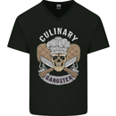 Cullinary Gangster Chef Cooking Skull BBQ Mens V-Neck Cotton T-Shirt Black