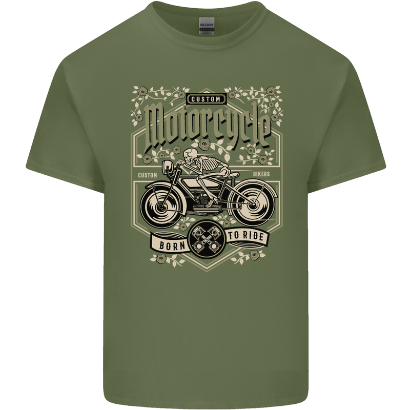 Custom Motorcycle Biker Motorbike Mens Cotton T-Shirt Tee Top Military Green