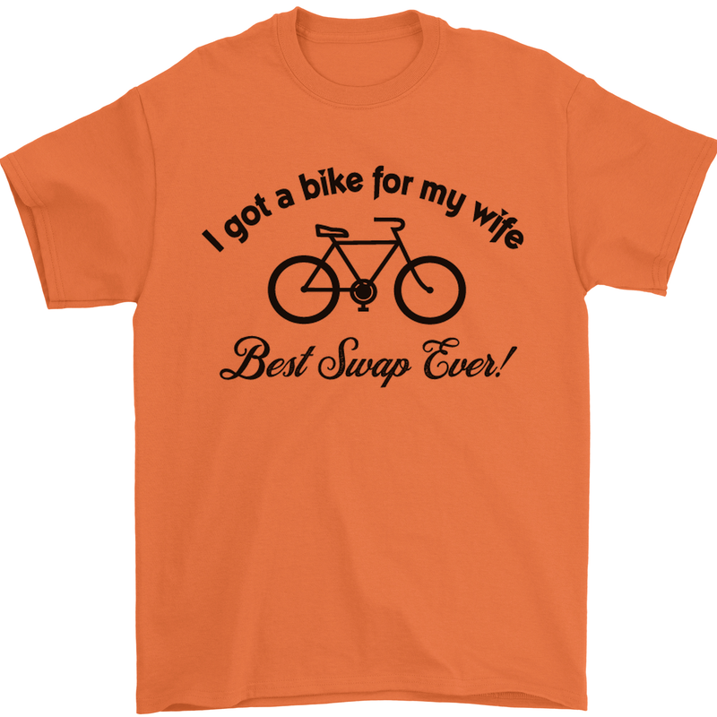 Cycling A Bike for My Wife Cyclist Funny Mens T-Shirt Cotton Gildan Orange