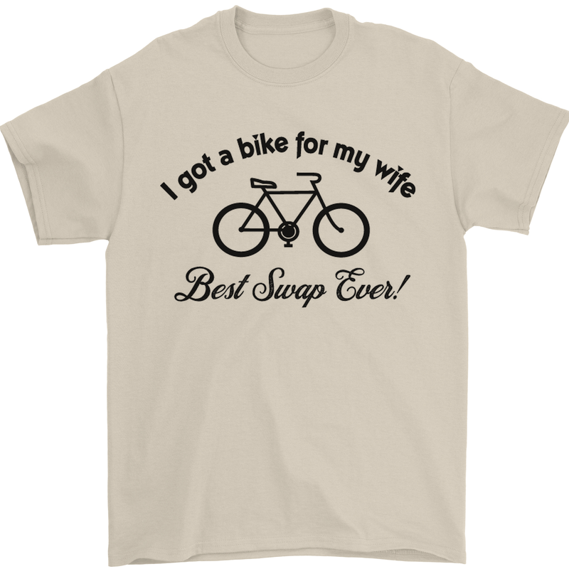 Cycling A Bike for My Wife Cyclist Funny Mens T-Shirt Cotton Gildan Sand