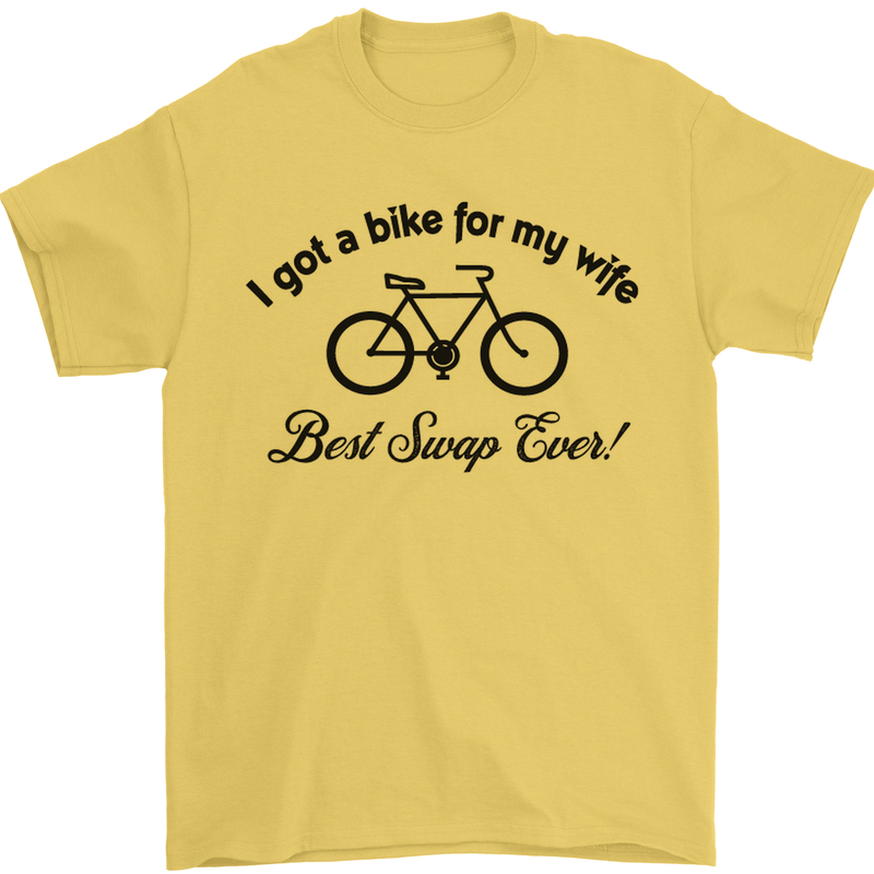 Cycling A Bike for My Wife Cyclist Funny Mens T-Shirt Cotton Gildan Yellow