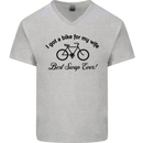 Cycling A Bike for My Wife Cyclist Funny Mens V-Neck Cotton T-Shirt Sports Grey