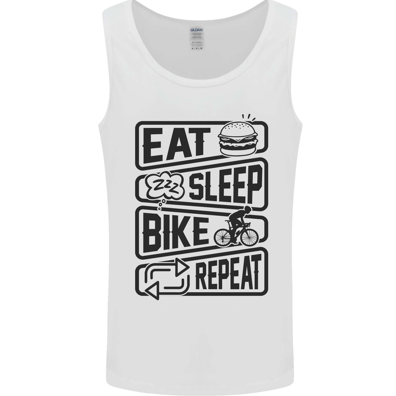 Cycling Eat Sleep Bike Repeat Funny Bicycle Mens Vest Tank Top White