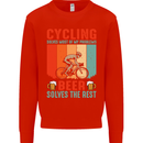 Cycling Funny Beer Cyclist Bicycle MTB Bike Mens Sweatshirt Jumper Bright Red