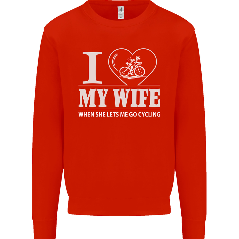 Cycling I Love My Wife Cyclist Funny Mens Sweatshirt Jumper Bright Red