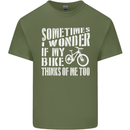 Cycling I Wonder If My Bike Bicycle Cyclist Mens Cotton T-Shirt Tee Top Military Green