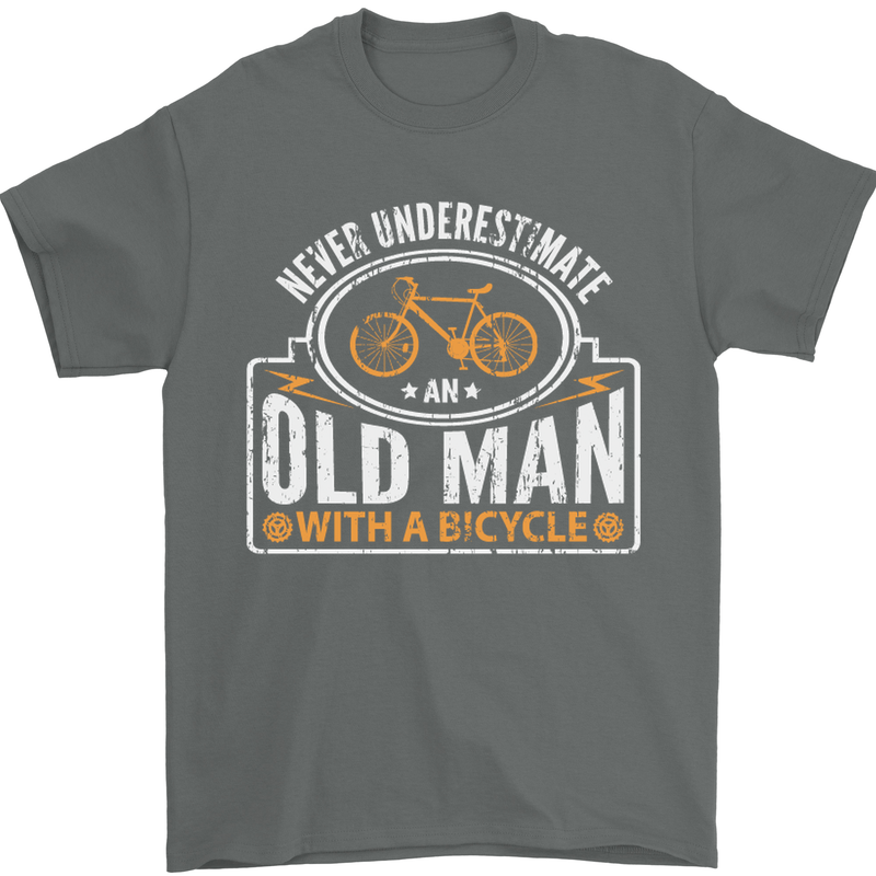 Cycling Old Man Cyclist Funny Bicycle Mens T-Shirt Cotton Gildan Charcoal