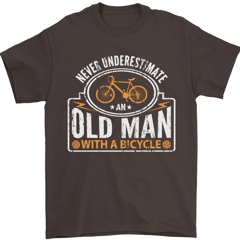 Cycling Old Man Cyclist Funny Bicycle Mens T-Shirt Cotton Gildan Dark Chocolate