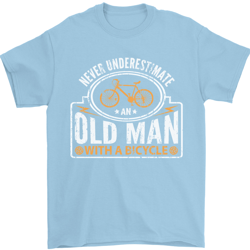 Cycling Old Man Cyclist Funny Bicycle Mens T-Shirt Cotton Gildan Light Blue
