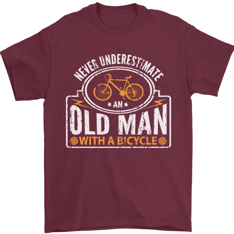 Cycling Old Man Cyclist Funny Bicycle Mens T-Shirt Cotton Gildan Maroon