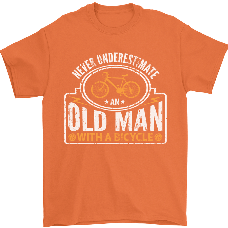 Cycling Old Man Cyclist Funny Bicycle Mens T-Shirt Cotton Gildan Orange