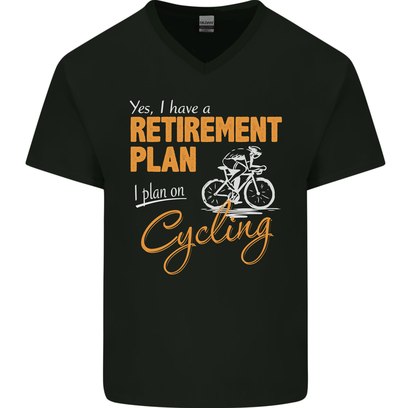 Cycling Retirement Plan Cyclist Funny Mens V-Neck Cotton T-Shirt Black