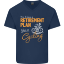 Cycling Retirement Plan Cyclist Funny Mens V-Neck Cotton T-Shirt Navy Blue