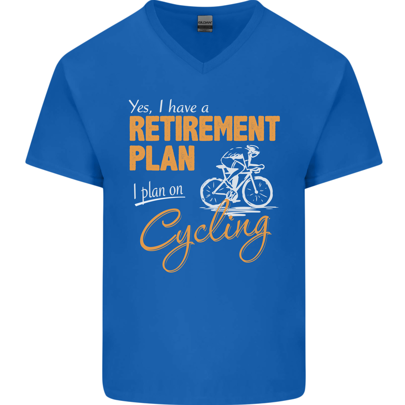 Cycling Retirement Plan Cyclist Funny Mens V-Neck Cotton T-Shirt Royal Blue