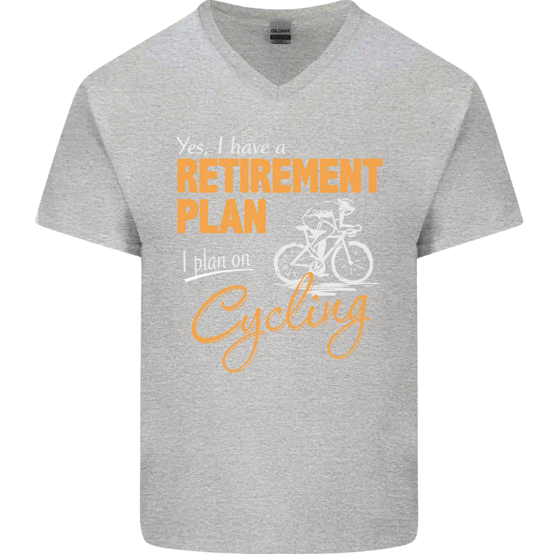 Cycling Retirement Plan Cyclist Funny Mens V-Neck Cotton T-Shirt Sports Grey