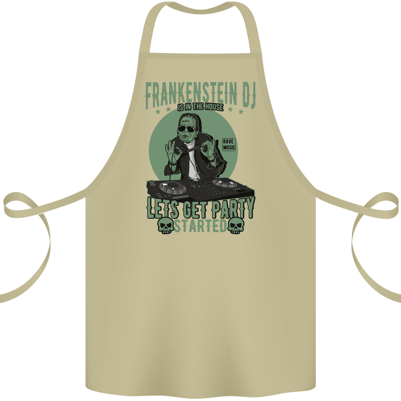 DJ Frankenstein Funny Music Vinyl Halloween Cotton Apron 100% Organic Khaki