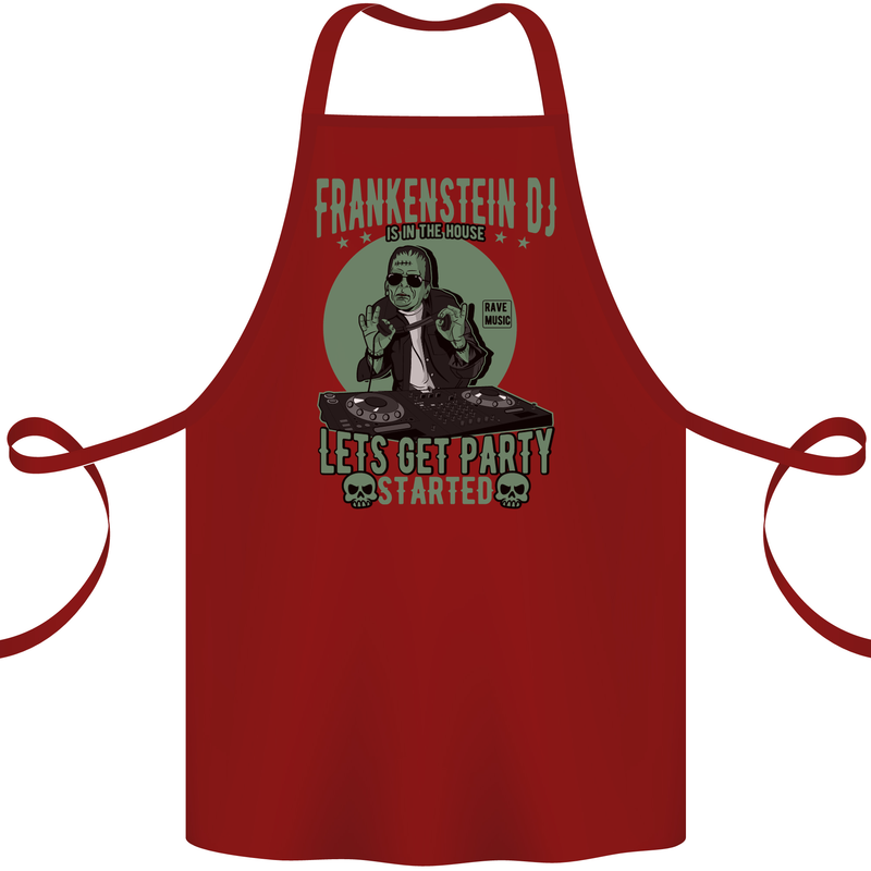 DJ Frankenstein Funny Music Vinyl Halloween Cotton Apron 100% Organic Maroon