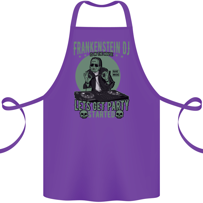 DJ Frankenstein Funny Music Vinyl Halloween Cotton Apron 100% Organic Purple