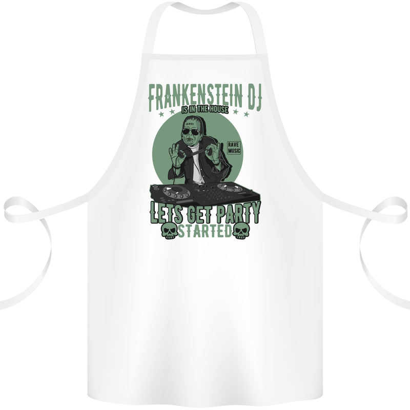 DJ Frankenstein Funny Music Vinyl Halloween Cotton Apron 100% Organic White