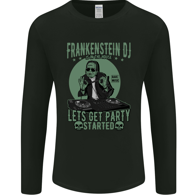 DJ Frankenstein Funny Music Vinyl Halloween Mens Long Sleeve T-Shirt Black
