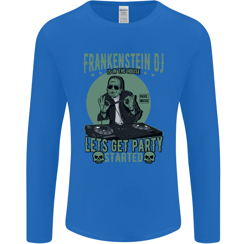 DJ Frankenstein Funny Music Vinyl Halloween Mens Long Sleeve T-Shirt Royal Blue