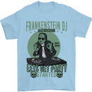 DJ Frankenstein Funny Music Vinyl Halloween Mens T-Shirt Cotton Gildan Light Blue