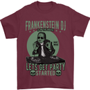 DJ Frankenstein Funny Music Vinyl Halloween Mens T-Shirt Cotton Gildan Maroon