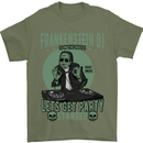 DJ Frankenstein Funny Music Vinyl Halloween Mens T-Shirt Cotton Gildan Military Green