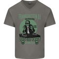 DJ Frankenstein Funny Music Vinyl Halloween Mens V-Neck Cotton T-Shirt Charcoal