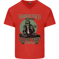 DJ Frankenstein Funny Music Vinyl Halloween Mens V-Neck Cotton T-Shirt Red