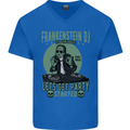DJ Frankenstein Funny Music Vinyl Halloween Mens V-Neck Cotton T-Shirt Royal Blue