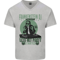 DJ Frankenstein Funny Music Vinyl Halloween Mens V-Neck Cotton T-Shirt Sports Grey