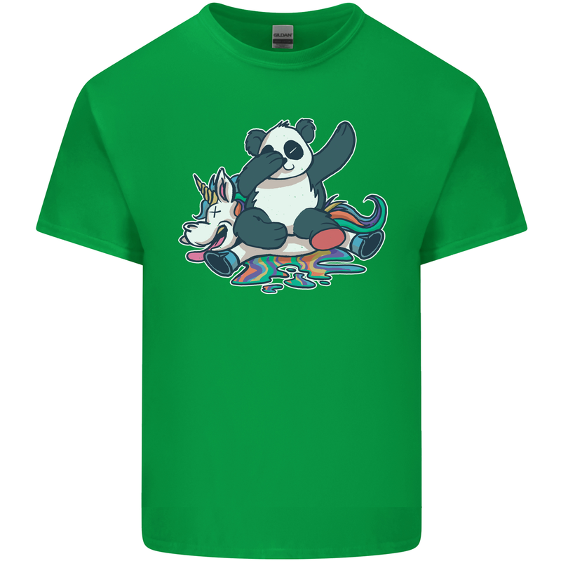 Dabbing Panda Squashing a Unicorn Funny Mens Cotton T-Shirt Tee Top Irish Green